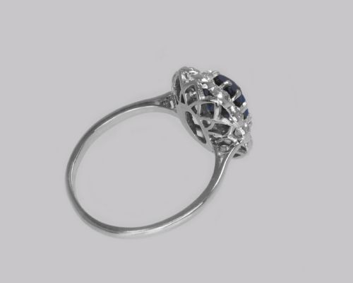 EDWARDIAN SAPPHIRE OLD CUT DIAMOND CLUSTER RING VINTAGE 18CT GOLD PLATINUM RING - ADDITIONAL PHOTO 5