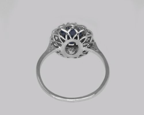 EDWARDIAN SAPPHIRE OLD CUT DIAMOND CLUSTER RING VINTAGE 18CT GOLD PLATINUM RING - ADDITIONAL PHOTO 6