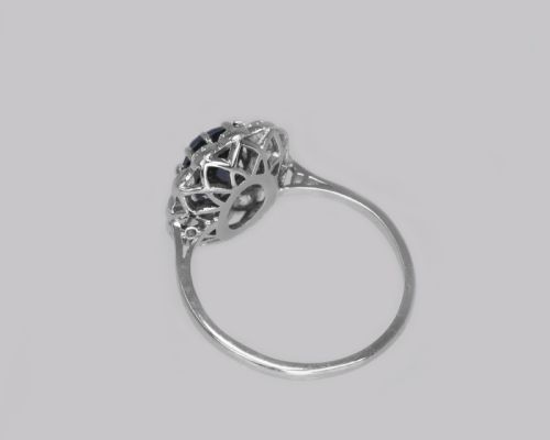 EDWARDIAN SAPPHIRE OLD CUT DIAMOND CLUSTER RING VINTAGE 18CT GOLD PLATINUM RING - ADDITIONAL PHOTO 7