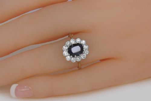 EDWARDIAN SAPPHIRE OLD CUT DIAMOND CLUSTER RING VINTAGE 18CT GOLD PLATINUM RING - ADDITIONAL PHOTO 8