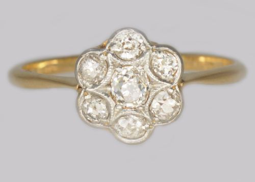 edwardian diamond cluster ring 1920s 18ct gold 065ct old cut diamond antique daisy ring - CATEGORY: ANTIQUE JEWELLERY - DATED EDWARDIAN