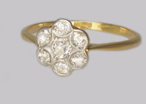 EDWARDIAN DIAMOND CLUSTER RING 1920S 18CT GOLD 065CT OLD CUT DIAMOND ANTIQUE DAISY RING - ADDITIONAL PHOTO 2