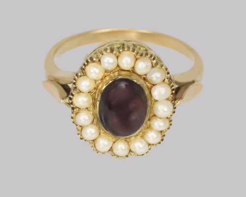 ANTIQUE GARNET NATURAL PEARL RING MID VICTORIAN 18CT GOLD RING CIRCA 1860 - ADDITIONAL PHOTO 6