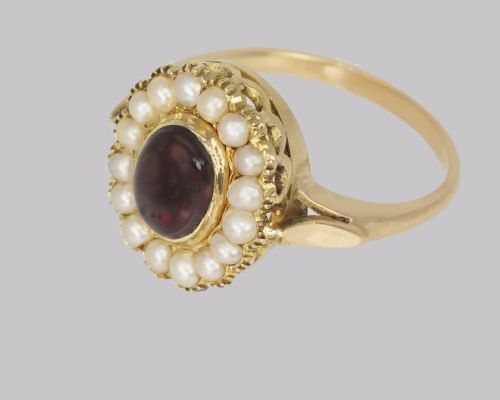 ANTIQUE GARNET NATURAL PEARL RING MID VICTORIAN 18CT GOLD RING CIRCA 1860 - ADDITIONAL PHOTO 7