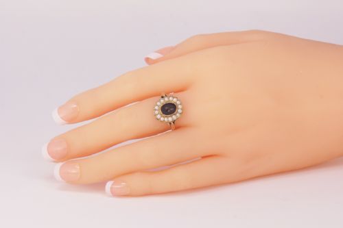 ANTIQUE GARNET NATURAL PEARL RING MID VICTORIAN 18CT GOLD RING CIRCA 1860 - ADDITIONAL PHOTO 10
