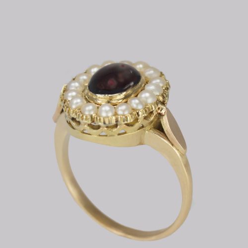 ANTIQUE GARNET NATURAL PEARL RING MID VICTORIAN 18CT GOLD RING CIRCA 1860 - ADDITIONAL PHOTO 12