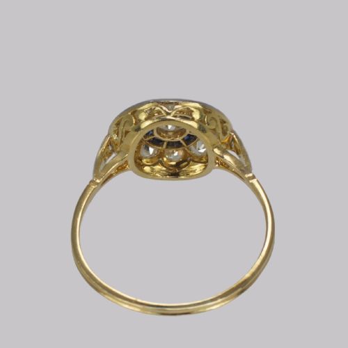 ART DECO SAPPHIRE DIAMOND TARGET RING ANTIQUE 1920'S 18CT GOLD CLUSTER RING - ADDITIONAL PHOTO 5