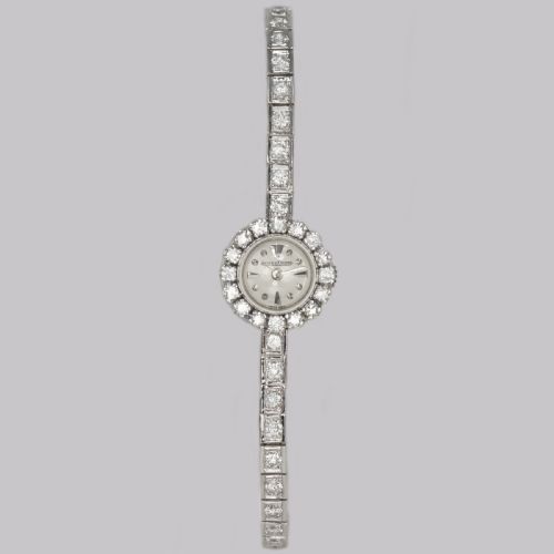 JAEGERLECOULTRE DIAMOND BRACELET WATCH LADIES VINTAGE 18CT GOLD 1950'S WATCH - ADDITIONAL PHOTO 1