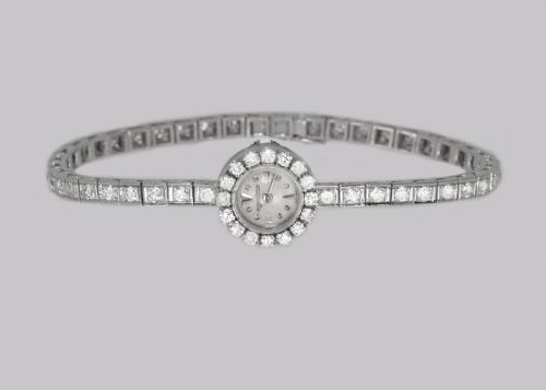 JAEGERLECOULTRE DIAMOND BRACELET WATCH LADIES VINTAGE 18CT GOLD 1950'S WATCH - ADDITIONAL PHOTO 3