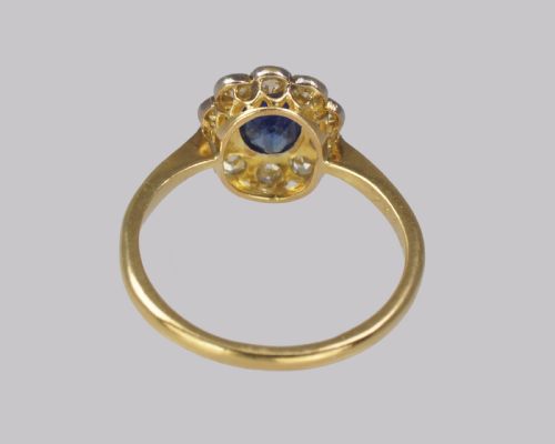 VINTAGE SAPPHIRE DIAMOND CLUSTER RING ANTIQUE 18CT GOLD ENGAGEMENT RING - ADDITIONAL PHOTO 5