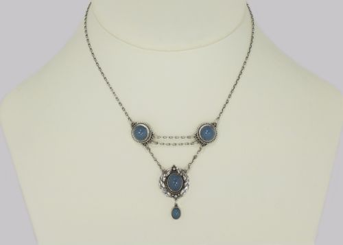 ARTS CRAFT CHALCEDONY NECKLACE SILVER EDITH STEWART VICTORIAN PENDANT CIRCA 1900 - ADDITIONAL PHOTO 1