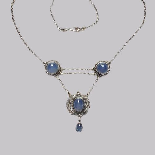ARTS CRAFT CHALCEDONY NECKLACE SILVER EDITH STEWART VICTORIAN PENDANT CIRCA 1900 - ADDITIONAL PHOTO 3