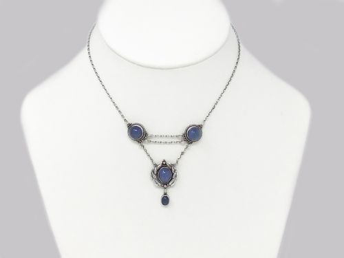 ARTS CRAFT CHALCEDONY NECKLACE SILVER EDITH STEWART VICTORIAN PENDANT CIRCA 1900 - ADDITIONAL PHOTO 4