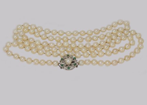 vintage pearl necklace with turquoise floral clasp 1960 s french necklace 40 long - CATEGORY: ANTIQUE JEWELLERY - DATED 1960