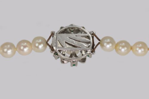 VINTAGE PEARL NECKLACE WITH TURQUOISE FLORAL CLASP 1960 S FRENCH NECKLACE 40 LONG - ADDITIONAL PHOTO 3