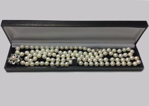 VINTAGE PEARL NECKLACE WITH TURQUOISE FLORAL CLASP 1960 S FRENCH NECKLACE 40 LONG - ADDITIONAL PHOTO 5