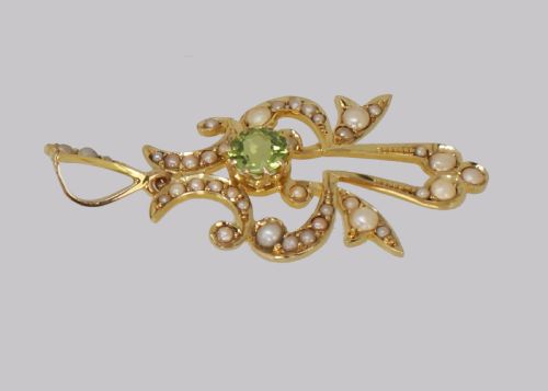 EDWARDIAN 15CT GOLD PERIDOT PEARL PENDANT ANTIQUE ART NOUVEAU PENDANT CIRCA 1910 - ADDITIONAL PHOTO 1