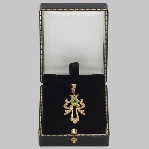 EDWARDIAN 15CT GOLD PERIDOT PEARL PENDANT ANTIQUE ART NOUVEAU PENDANT CIRCA 1910 - ADDITIONAL PHOTO 3