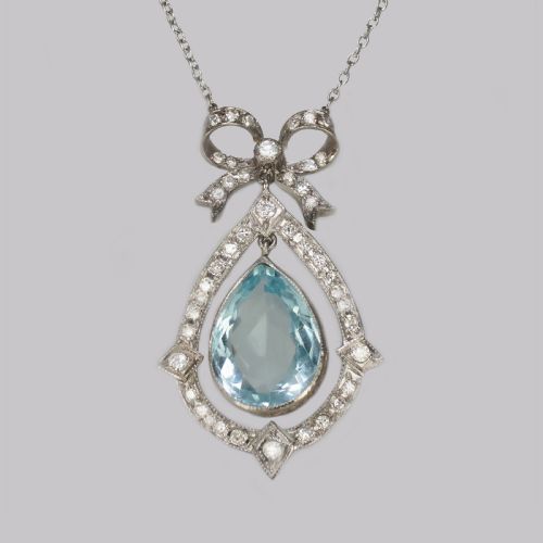 antique aquamarine diamond necklace platinum belle epoque italian pendant circa 1910 - CATEGORY: ANTIQUE JEWELLERY - DATED EDWARDIAN