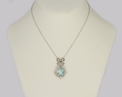 ANTIQUE AQUAMARINE DIAMOND NECKLACE PLATINUM BELLE EPOQUE ITALIAN PENDANT CIRCA 1910 - ADDITIONAL PHOTO 1
