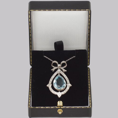 ANTIQUE AQUAMARINE DIAMOND NECKLACE PLATINUM BELLE EPOQUE ITALIAN PENDANT CIRCA 1910 - ADDITIONAL PHOTO 4