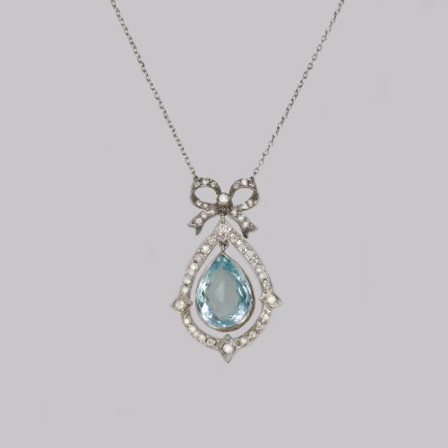 ANTIQUE AQUAMARINE DIAMOND NECKLACE PLATINUM BELLE EPOQUE ITALIAN PENDANT CIRCA 1910 - ADDITIONAL PHOTO 6