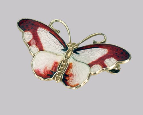NORWEGIAN BUTTERFLY BROOCH HROAR PRYDZ SILVER ENAMEL JENS JENSEN NORWAY BROOCH - ADDITIONAL PHOTO 1
