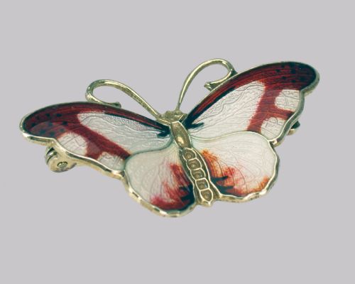 NORWEGIAN BUTTERFLY BROOCH HROAR PRYDZ SILVER ENAMEL JENS JENSEN NORWAY BROOCH - ADDITIONAL PHOTO 3