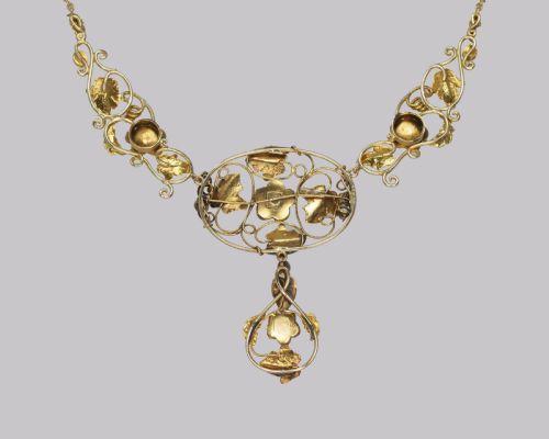 VICTORIAN 15CT GOLD TURQUOISE NECKLACE ANTIQUE FLORAL SCROLL NECKLACE CIRCA 1860 - ADDITIONAL PHOTO 6