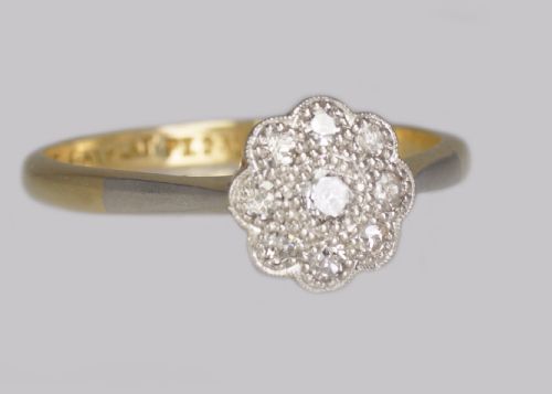 ANTIQUE 18CT GOLD DIAMOND CLUSTER RING VINTAGE EDWARDIAN PLATINUM DAISY RING - ADDITIONAL PHOTO 2