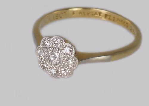 ANTIQUE 18CT GOLD DIAMOND CLUSTER RING VINTAGE EDWARDIAN PLATINUM DAISY RING - ADDITIONAL PHOTO 3