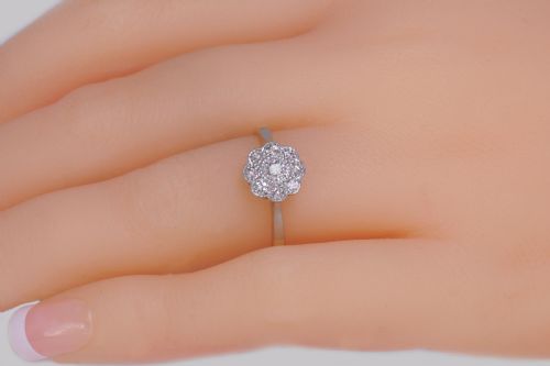 ANTIQUE 18CT GOLD DIAMOND CLUSTER RING VINTAGE EDWARDIAN PLATINUM DAISY RING - ADDITIONAL PHOTO 11
