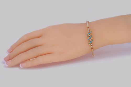 VICTORIAN TURQUOISE PEARL BANGLE ANTIQUE 15CT GOLD BRACELET WITH ORIGINAL BOX CIRCA 1900 - ADDITIONAL PHOTO 5
