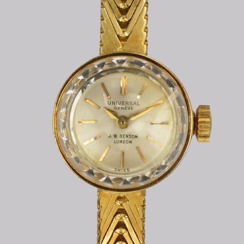 VINTAGE 18CT GOLD BRACELET WATCH UNIVERSAL GENEVE J W BENSON LADIES 1960S WATCH - ADDITIONAL PHOTO 3