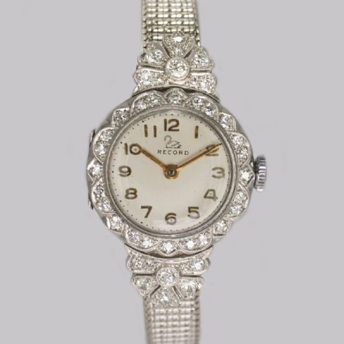 diamond bracelet watch ladies vintage record platinum gold 100ct diamond watch - CATEGORY: ANTIQUE WATCHES - DATED 1960
