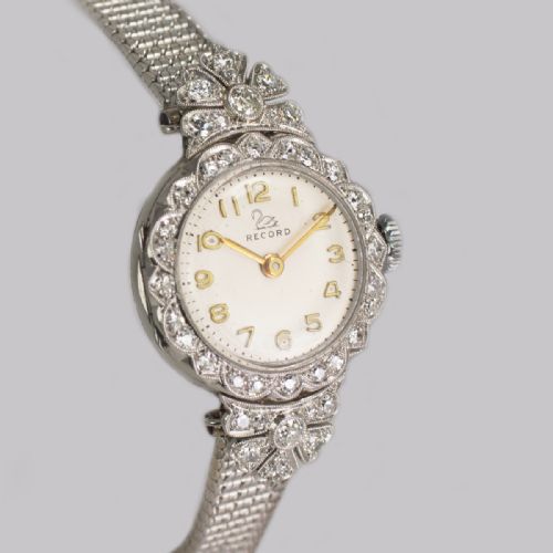 DIAMOND BRACELET WATCH LADIES VINTAGE RECORD PLATINUM GOLD 100CT DIAMOND WATCH - ADDITIONAL PHOTO 1