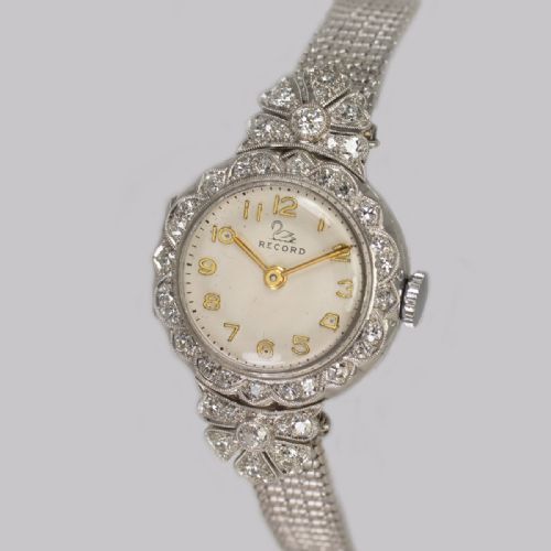 DIAMOND BRACELET WATCH LADIES VINTAGE RECORD PLATINUM GOLD 100CT DIAMOND WATCH - ADDITIONAL PHOTO 2