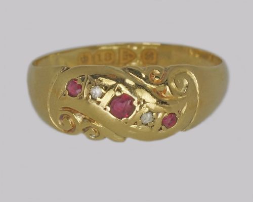 antique ruby diamond ring 18ct gold edwardian ring hallmarked chester 1902 - CATEGORY: ANTIQUE JEWELLERY - DATED EDWARDIAN