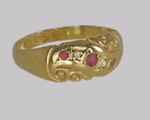 ANTIQUE RUBY DIAMOND RING 18CT GOLD EDWARDIAN RING HALLMARKED CHESTER 1902 - ADDITIONAL PHOTO 1