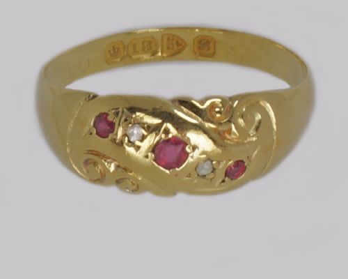 ANTIQUE RUBY DIAMOND RING 18CT GOLD EDWARDIAN RING HALLMARKED CHESTER 1902 - ADDITIONAL PHOTO 4