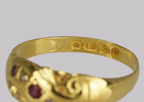 ANTIQUE RUBY DIAMOND RING 18CT GOLD EDWARDIAN RING HALLMARKED CHESTER 1902 - ADDITIONAL PHOTO 7