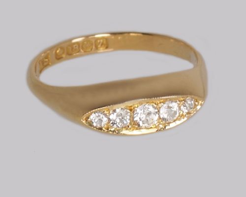 VICTORIAN OLD CUT DIAMOND 18CT GOLD 5 STONE ANTIQUE BOAT RING HALLMARKED BIRMINGHAM 1899 - ADDITIONAL PHOTO 1