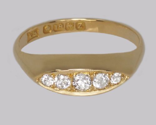 VICTORIAN OLD CUT DIAMOND 18CT GOLD 5 STONE ANTIQUE BOAT RING HALLMARKED BIRMINGHAM 1899 - ADDITIONAL PHOTO 5