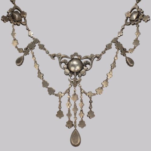 fig 4. Antique Festoon Georgian Necklace Pink & Clear Paste Silver Swag Necklace circa 1800