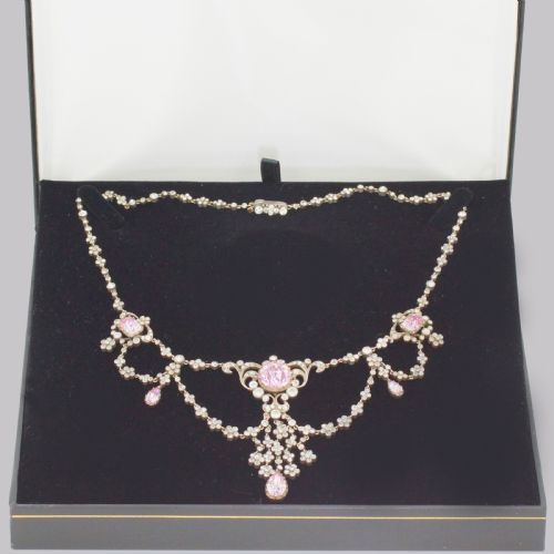 fig 5. Antique Festoon Georgian Necklace Pink & Clear Paste Silver Swag Necklace circa 1800