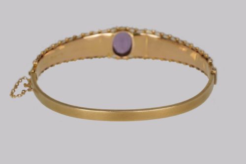 ANTIQUE AMETHYST PEARL BANGLE ETRUSCAN REVIVAL 9CT GOLD BRACELET HALLMARKED CHESTER 1913 - ADDITIONAL PHOTO 6