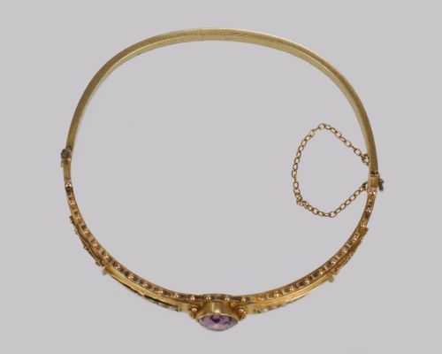 ANTIQUE AMETHYST PEARL BANGLE ETRUSCAN REVIVAL 9CT GOLD BRACELET HALLMARKED CHESTER 1913 - ADDITIONAL PHOTO 10