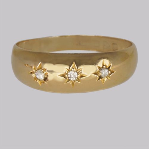 antique diamond gypsy ring 18ct gold trilogy ring hallmarked chester 1907 - CATEGORY: ANTIQUE JEWELLERY - DATED 1910