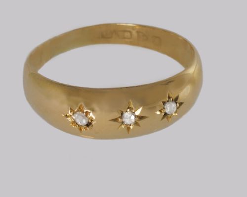 ANTIQUE DIAMOND GYPSY RING 18CT GOLD TRILOGY RING HALLMARKED CHESTER 1907 - ADDITIONAL PHOTO 2