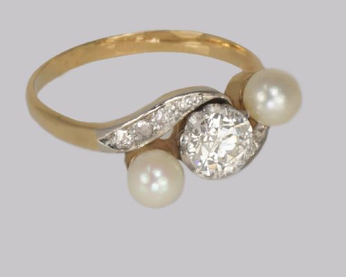 ANTIQUE PEARL OLD CUT DIAMOND TWIST RING 18CT GOLD EDWARDIAN TRILOGY RING CIRCA1910 - ADDITIONAL PHOTO 2